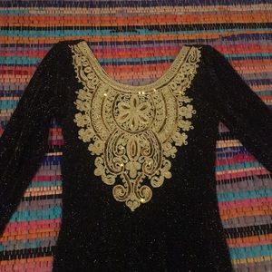 Black and gold shimmery cocktail gown